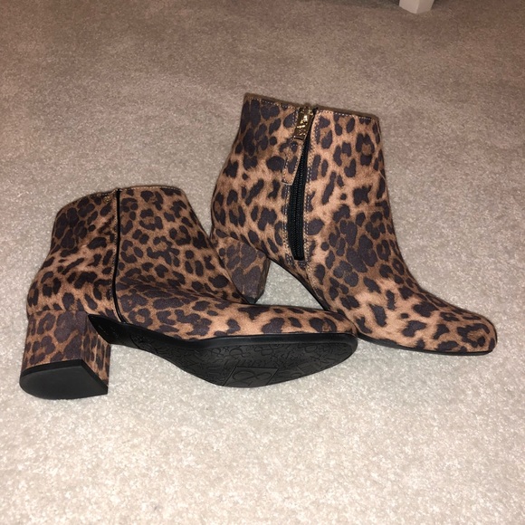 leopard print block heel booties